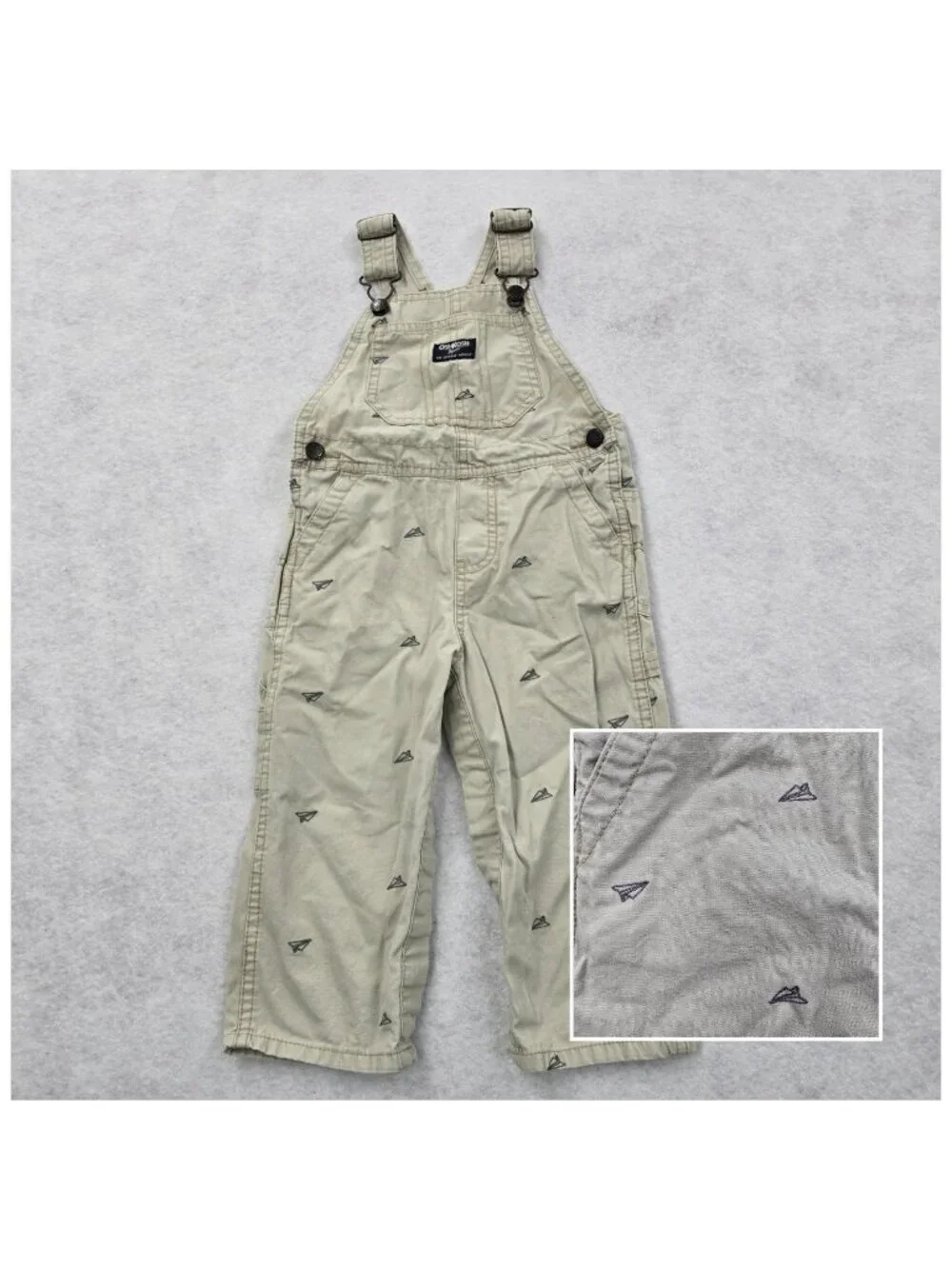 OshKosh Novelty Print Paper Airplane Bib Overalls Sz 24 Month Adjustable Straps